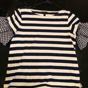 J CREW striped t-shirt with gingham ruffle sleeve